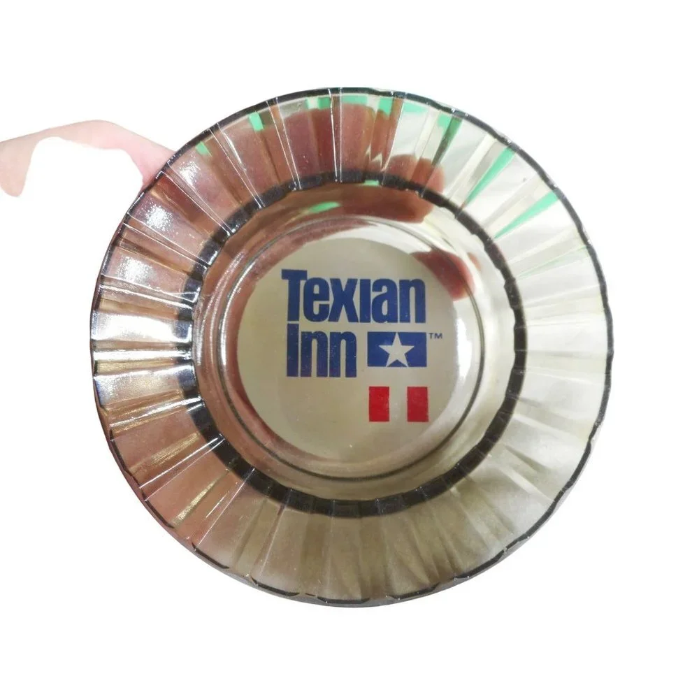 Texian Inn Ashtray Smoked Glass Vintage Motel Advertising - Estate Find